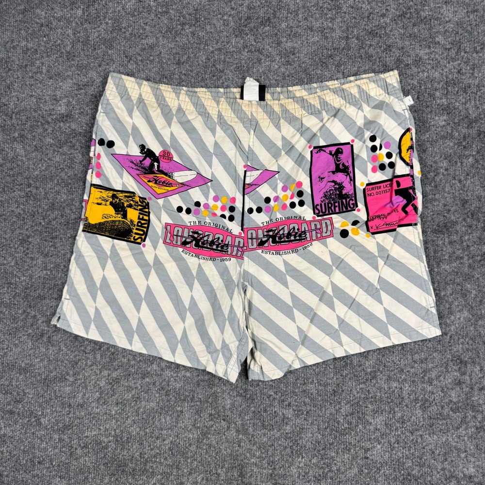 Hobie Swim Trunks Mens Size L Gray Harlequin Retro Surf Graphic Cotton Shorts